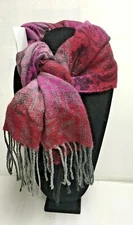 Women Cejon Scarf 100% Acrylic Magenta print  70" X 11" NWT with Fringe(Italy)