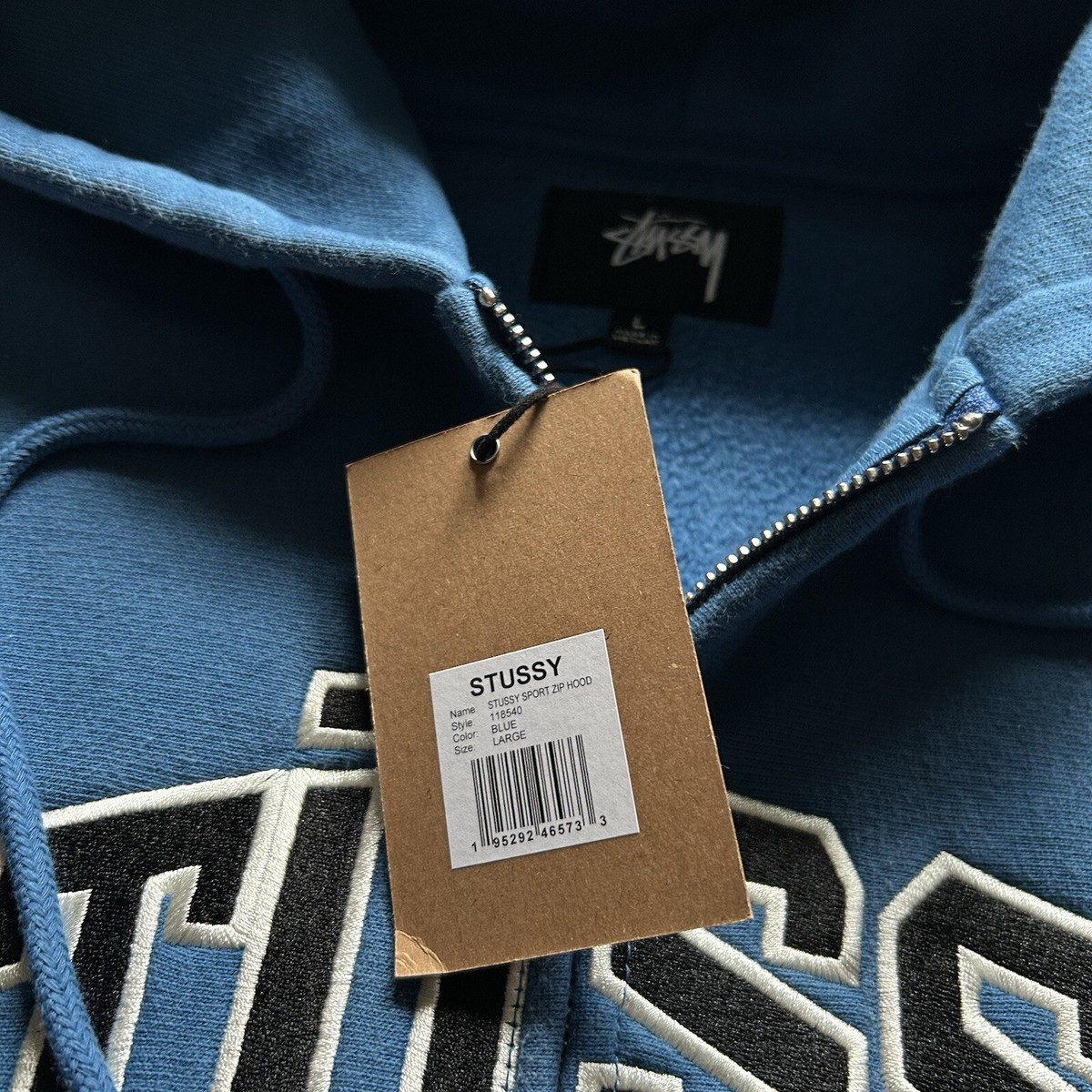 Stussy Sport Embroidered Spell Out Zip Up Hoodie Men's Large Stussy Sport Embroidered Spell Out Zip Up Hoodie Men's Large