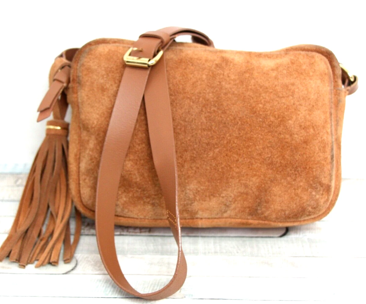 ANNA FIELD TAN BROWN GENUINE LEATHER TASSEL XBODY SHOULDER BAG