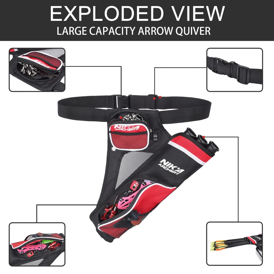 Archery Arrow Quiver Holder 3 Tubes Waist Hip Bag Belt Back Pouch Bow Hunting - Image 4 of 4