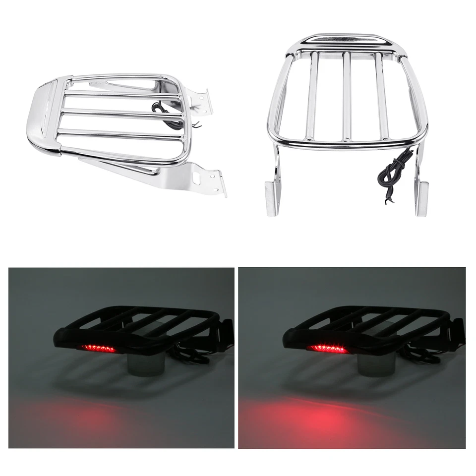 Portaequipajes con luz LED apto para Harley Softail Dyna Sportster XL 883 1200 48 Foto 3 de 4