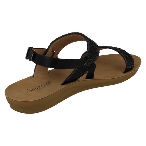 LADIES SAVANNAH COLLECTION F0R0242 FLAT BLACK SANDALS - Picture 9 of 9