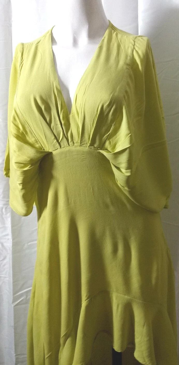 VETEMENTS YFB Abbigliamento Vestito Donna Asimmetrico Increspato Verde Limone Tg XSmall Dolman Slv