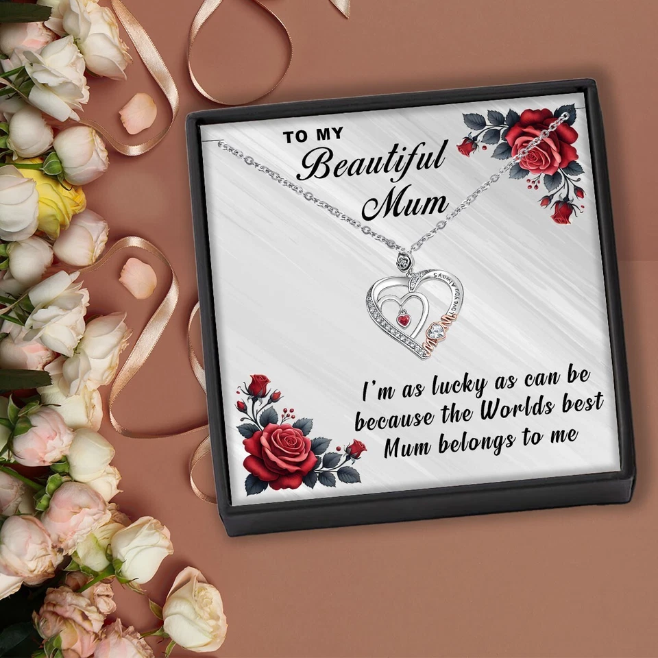 Rose Gold MUM Heart Necklace Personalised Gift For Her Mother Daughter Women UK - Image 3 of 4