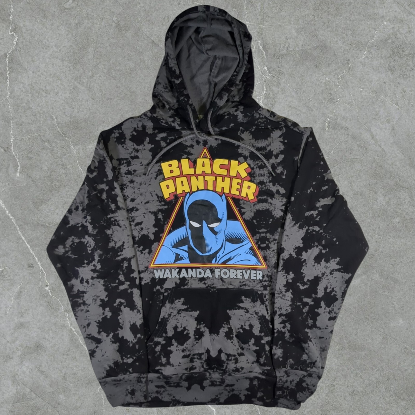 Black Panther Wakanda Forever Hoodie Men's Small Black & Gray Tie-Dye Marvel