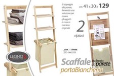 SCAFFALE INCLINATO DA PARETE CESTA PORTABIANCHERIA MOBILE LEGNO RIPAINI 129cm