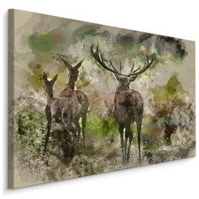 CANVAS Leinwand Bilder XXL Wandbilder Kunstdruck Hirsch Rehe Pflanzen Grün 847