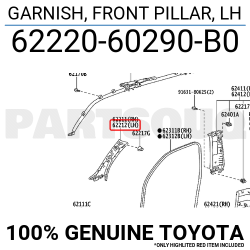 プレステ4 6222060290B0 Genuine Toyota GARNISH, FRONT PILLAR, LH 62220-60290