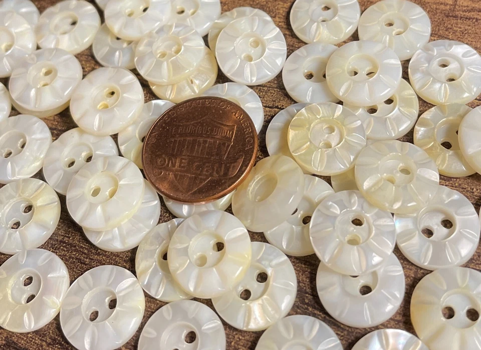 6 Fabulous NOS Iridescent Carved River Pearl MOP Buttons 12mm Almost 1/2" 14939 - Image 3 of 4