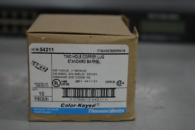 New 10 piece Box Thomas & Betts 54211 Two Hole Copper Lug Standard Barrel