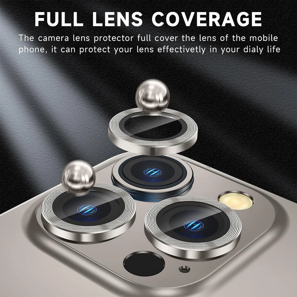 Protector de lente de cámara HD de vidrio templado anillo de metal para iPhone 15 Pro Max 15 Pro Foto 2 de 4