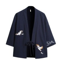 Men Japanese Kimono Jacket Linen Cotton Cardigan Loose Coat Retro Top Casual