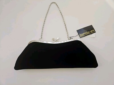 Sasha New York  Black Velvet  Evening Bag Silver Chain Snap Closure NEW!