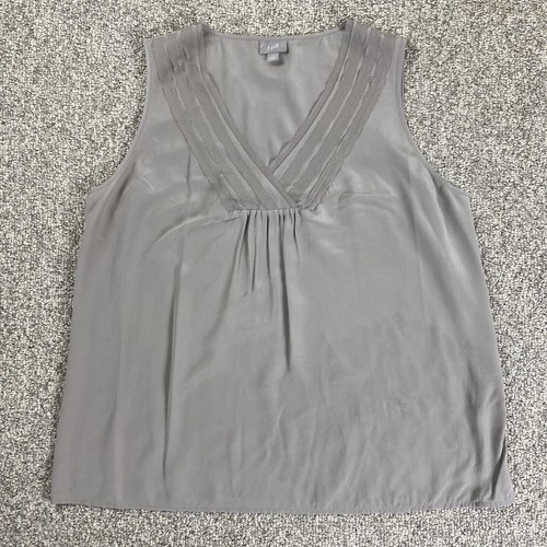 J.Jill 100% Silk Gray V-Neck Tank Top Size Large