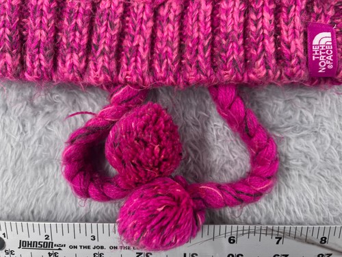 The North Face Beanie Toque Youth Girls Medium Pink White 100% Acrylic Pom - Picture 2 of 10