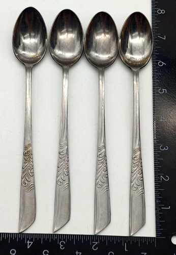 VTG National Stainless 4 Teaspoons NSCo NST64 Textured Foliage Flower Angled - Imagen 1 de 6