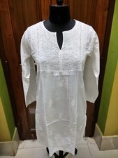 XS 36 XL 44 TUNIC KURTA 100 COTTON TOP HANDMADE ETHNIC CHIKAN EMBROIDERY KURTI