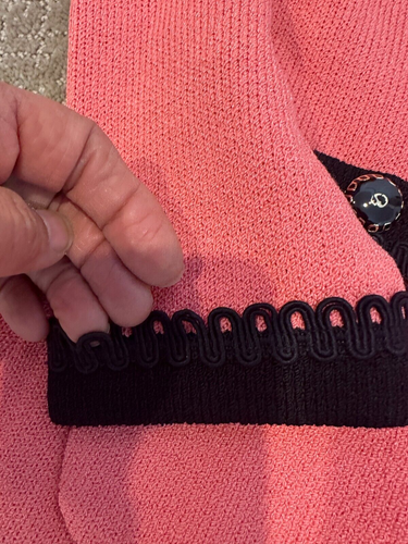ST JOHN COLLECTION MAGLIA SALMONE CON RIFINITURE NERE GIACCA CLASSICA ABBIGLIAMENTO CHIESA TG 6 - Foto 4 di 11