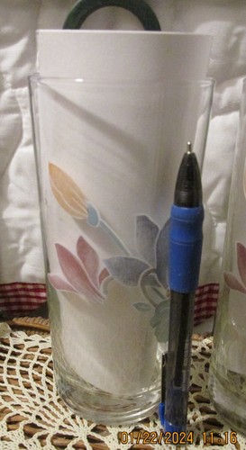 Tall Tumblers Tea Wine Juice Glasses with floral applied design set of 4 - Picture 4 of 8