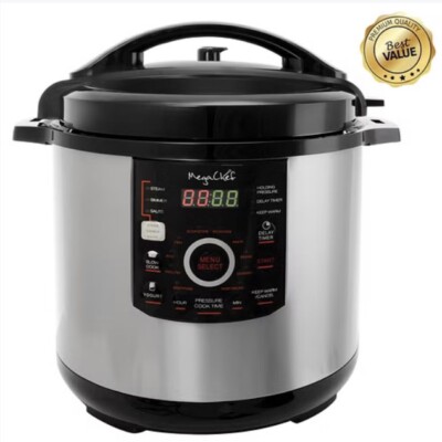 Megachef 12 Quart Steel Digital Pressure Cooker with 15 Presets and Glass Lid