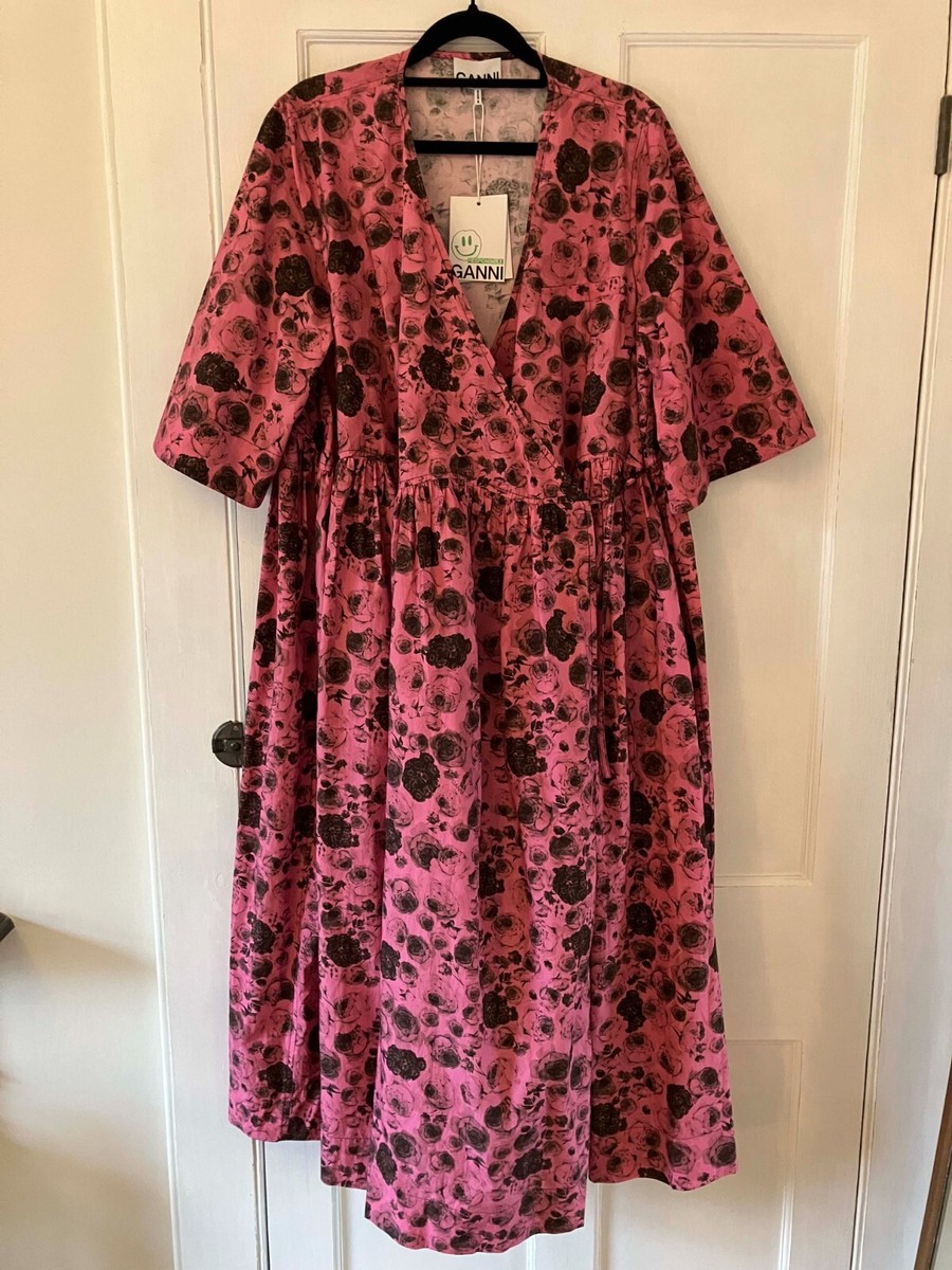 Ganni pink print organic cotton dress size small medium UK