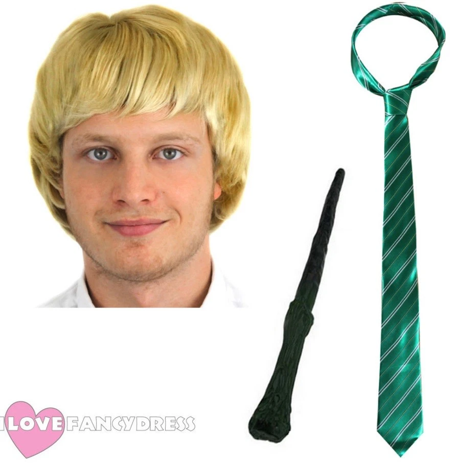 ADULTS WIZARD FANCY DRESS COSTUME ACCESSORY KIT SCHOOL BOOK WEEK WIG, WAND + TIE