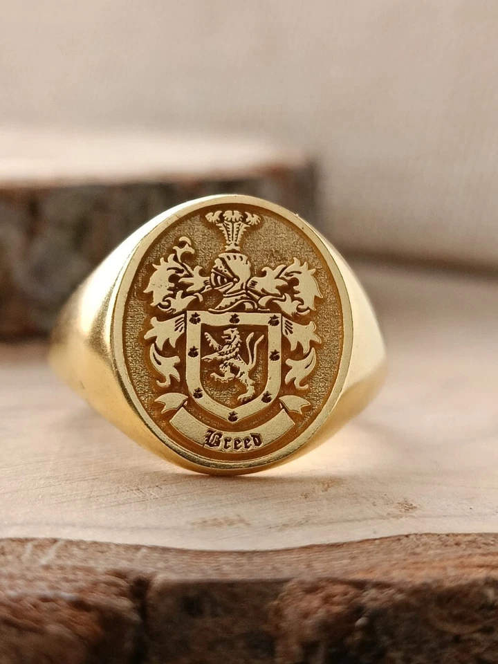 Anillo escudo de armas de oro anillo de sello para hombre anillo de sello personalizado anillo de escudo familiar Foto 2 de 4