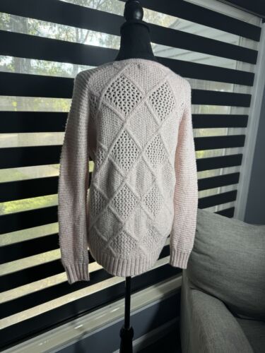 American Eagle Sweater Women’s Size Small Wool Blend Pink Open Knit Long Sleeve - Picture 4 of 9