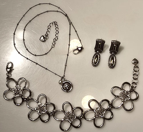Brighton 3pc Lot Faith Necklace Floral Panel Bracelet Pierced Knocker Earrings