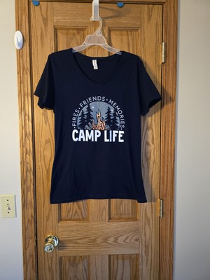Jerzees Camp Life  Funny Camper  Ladies V-Neck  Tee Lg
