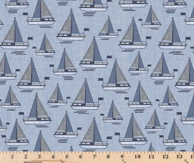 MICHAEL MILLER Bon Voyage Blue Wind Spirit Boats CX10841-BLUE Cotton Fabric By the half yard