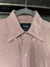 DRAKE’S London red Oxford Button Down Shirt sz. 15/38 Made in England $295