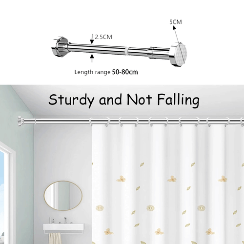 Telescopic Shower Curtain Pole Extendable Wardrobe Rail Clothes Hanging Pole Rod - Picture 13 of 16