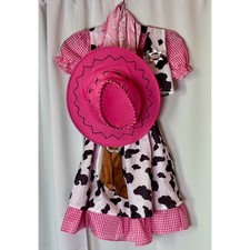 Girls Large Cowgirl Western Sheriff Halloween Costume Gingham Dress Cow Vest Hat