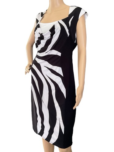 Frank Lyman Design Sheath Dress Sleeveless Black White Zebra Paneled SZ 14 $189 - Picture 3 of 11