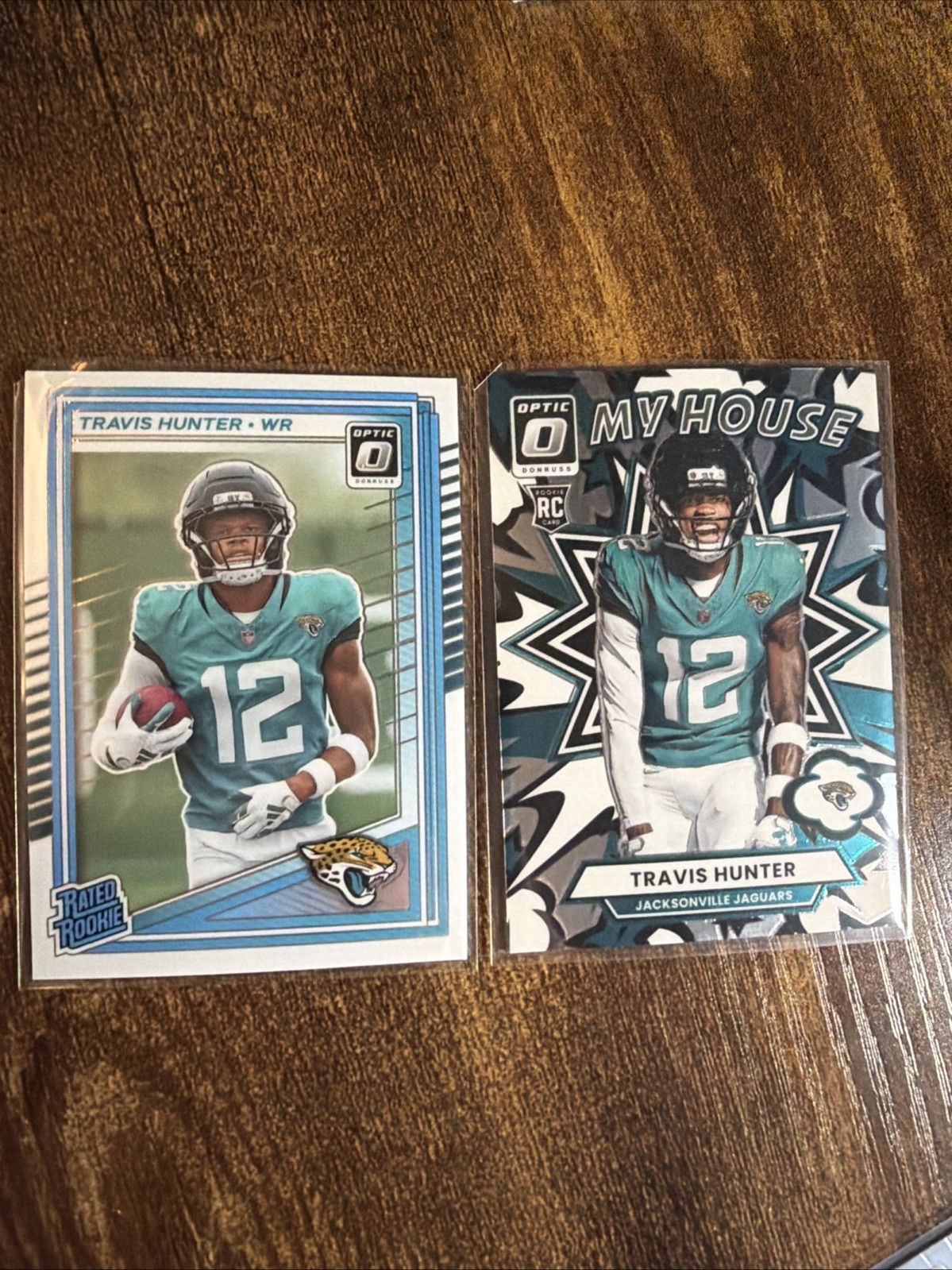 TRAVIS HUNTER BASE + MY HOUSE JAGUARS 2025 DONRUSS OPTIC FOOTBALL RATED ROOKIE