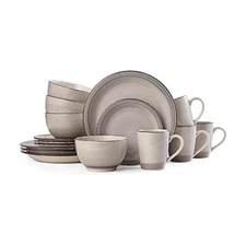 Sadie 16-Piece Cream Dinnerware Set, Service for 4, Durable Stoneware Plates ...