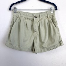 Free People Sz 0 Baggy Cotton Pleated Front High Waisted Chino Shorts Sage Green
