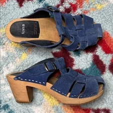 Funkis navy suede plait clogs 36