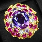 24K Gold 925 Sterling Silver Rings Ravishing Blue Purple Sapphire Oval 7.85Ct