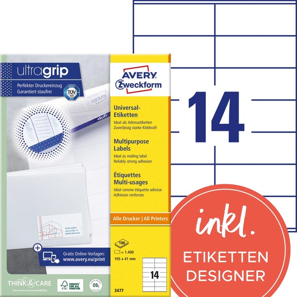 1 Bis 40X Avery Zweckform Universal-Etiketten, 105 X 41 Mm, Weiß Bis 22% Rabatt-image