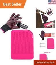 Heat Resistant Glove with Heat Resistant Mat for Curling Iron, Hair Straighte...
