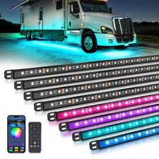 8PCS RGBW 252 LED Strip Neon Light Kit Under Car Tube Underglow Underbody System