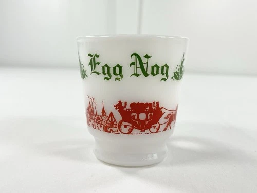 Vintage 1950s Hazel Atlas Milk Glass Christmas Victorian Egg Nog Carriage Mug
