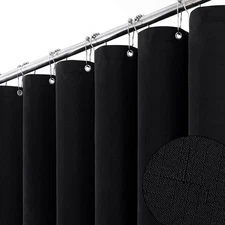 108x72 Inch Black Extra Wide Linen Textured Waterproof Fabric Shower Curtain