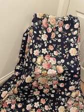 Dark navy blue floral chintz curtains  65"w   54 "d cottagecore