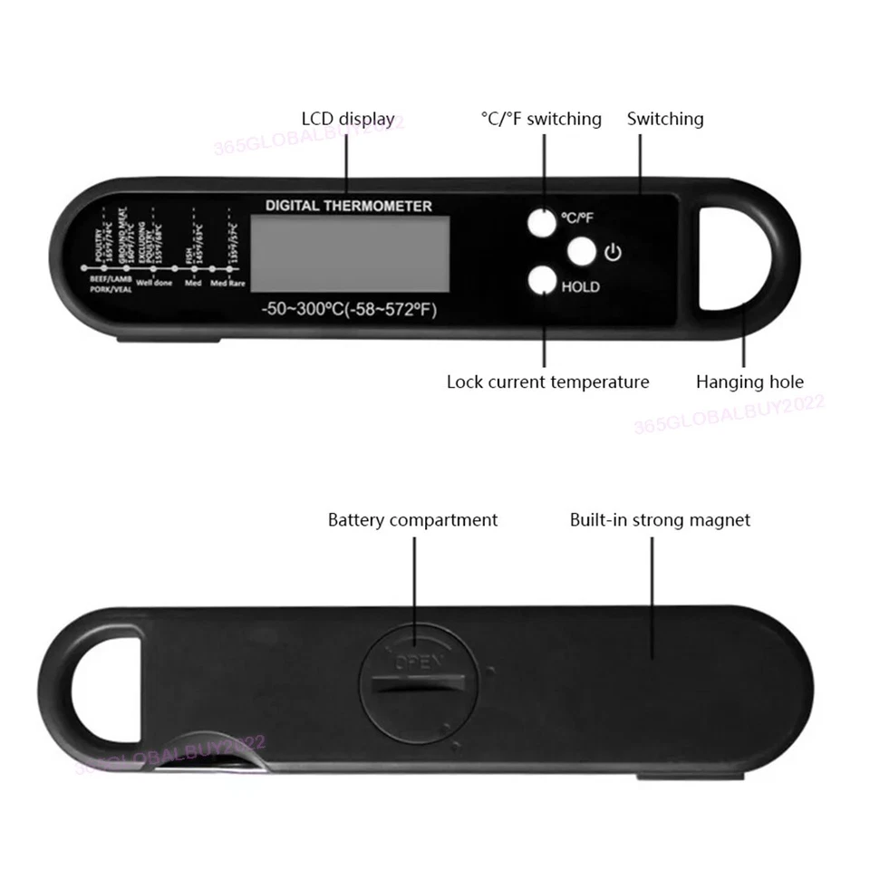 Digital Thermometer Foldable Probe Temperature Kitchen Cooking Food BBQ Meat Jam - Bild 4 von 4
