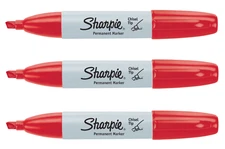 (3 Pack) Sharpie 38283  Chisel Tip Permanent Marker, Red Ink