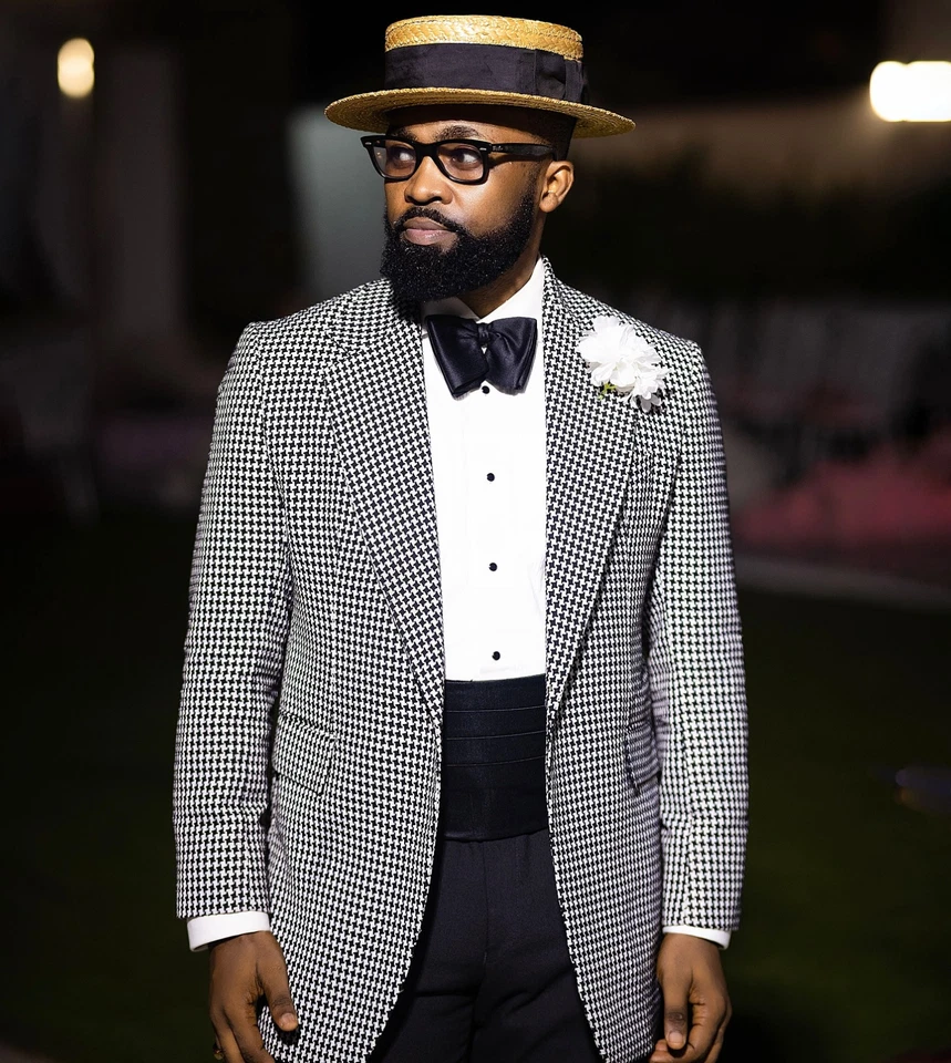 Houndstooth Men's Suits Black White Tuxedos Fashion Wedding Groom Blazers - Image 3 of 4