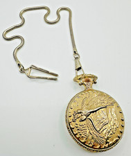 Vintage Quartz Gold-Tone Eagle Pocket Watch with Chain